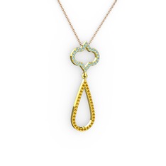 Vidonia Kolye - Akuamarin ve sitrin 8 ayar altın kolye (40 cm rose altın rolo zincir) #64p7gl