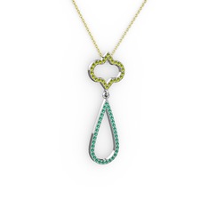 Vidonia Kolye - Peridot ve yeşil kuvars 18 ayar beyaz altın kolye (40 cm altın rolo zincir) #67ql20