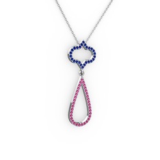 Vidonia Kolye - Lab safir ve rodolit garnet 8 ayar beyaz altın kolye (40 cm gümüş rolo zincir) #69i3cb