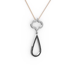 Vidonia Kolye - Swarovski ve siyah zirkon 8 ayar beyaz altın kolye (40 cm gümüş rolo zincir) #6i17nj