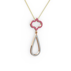 Rodolit garnet ve akuamarin 18 ayar rose altın kolye (40 cm gümüş rolo zincir)