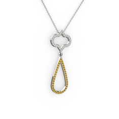 Swarovski ve sitrin 18 ayar beyaz altın kolye (40 cm beyaz altın rolo zincir)