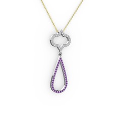 Swarovski ve ametist 925 ayar gümüş kolye (40 cm gümüş rolo zincir)