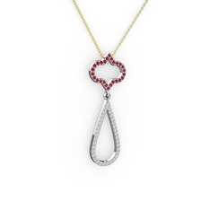 Vidonia Kolye - Garnet ve pırlanta 14 ayar beyaz altın kolye (0.324 karat, 40 cm altın rolo zincir) #7c220o