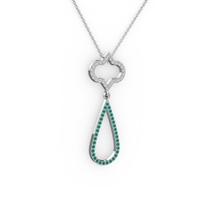 Vidonia Kolye - Swarovski ve kök zümrüt 18 ayar beyaz altın kolye (40 cm beyaz altın rolo zincir) #7cfvqp