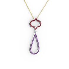 Vidonia Kolye - Garnet ve ametist 14 ayar beyaz altın kolye (40 cm altın rolo zincir) #7d0t7n