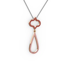 Vidonia Kolye - Garnet ve pembe kuvars 925 ayar rose altın kaplama gümüş kolye (40 cm gümüş rolo zincir) #7i94t0