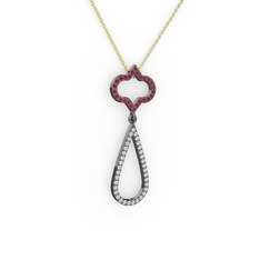 Vidonia Kolye - Garnet ve swarovski 925 ayar siyah rodyum kaplama gümüş kolye (40 cm gümüş rolo zincir) #7j0v5h
