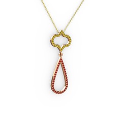 Peridot ve garnet 8 ayar rose altın kolye (40 cm gümüş rolo zincir)