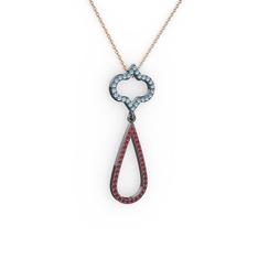 Vidonia Kolye - Akuamarin ve garnet 925 ayar siyah rodyum kaplama gümüş kolye (40 cm rose altın rolo zincir) #7o8xvh