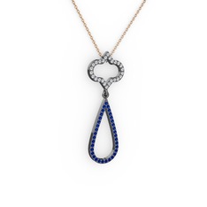 Vidonia Kolye - Swarovski ve lab safir 925 ayar siyah rodyum kaplama gümüş kolye (40 cm rose altın rolo zincir) #7v7xss