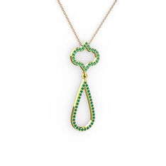 Vidonia Kolye - Yeşil kuvars ve kök zümrüt 925 ayar altın kaplama gümüş kolye (40 cm rose altın rolo zincir) #7w63es