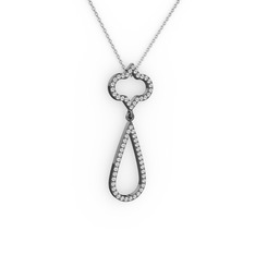 Vidonia Kolye - Swarovski ve beyaz zirkon 925 ayar siyah rodyum kaplama gümüş kolye (40 cm beyaz altın rolo zincir) #7y6yr
