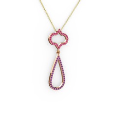 Rodolit garnet ve ametist 925 ayar rose altın kaplama gümüş kolye (40 cm gümüş rolo zincir)