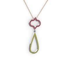 Vidonia Kolye - Garnet ve peridot 925 ayar gümüş kolye (40 cm rose altın rolo zincir) #83lbmq