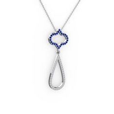 Lab safir ve pırlanta 18 ayar beyaz altın kolye (0.324 karat, 40 cm gümüş rolo zincir)