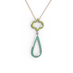 Vidonia Kolye - Peridot ve yeşil kuvars 14 ayar beyaz altın kolye (40 cm rose altın rolo zincir) #8g7mjj