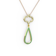 Swarovski ve yeşil kuvars 18 ayar altın kolye (40 cm rose altın rolo zincir)