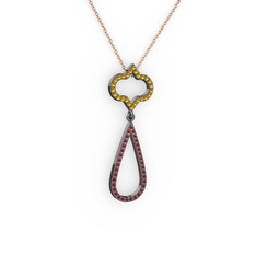 Vidonia Kolye - Sitrin ve kök yakut 925 ayar siyah rodyum kaplama gümüş kolye (40 cm rose altın rolo zincir) #8uy95j