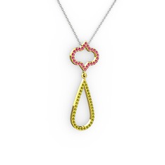 Rodolit garnet ve peridot 18 ayar altın kolye (40 cm beyaz altın rolo zincir)