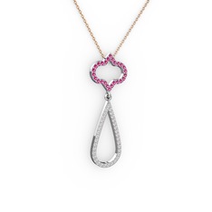 Vidonia Kolye - Rodolit garnet ve beyaz zirkon 18 ayar beyaz altın kolye (40 cm rose altın rolo zincir) #90chy7