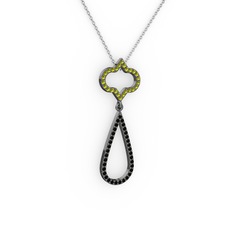 Vidonia Kolye - Peridot ve siyah zirkon 925 ayar siyah rodyum kaplama gümüş kolye (40 cm beyaz altın rolo zincir) #92xlrf
