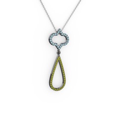Vidonia Kolye - Akuamarin ve peridot 925 ayar siyah rodyum kaplama gümüş kolye (40 cm beyaz altın rolo zincir) #96tpzk