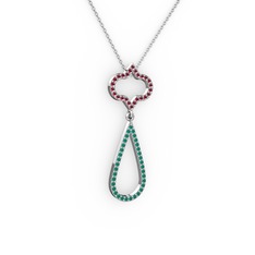 Vidonia Kolye - Kök yakut ve kök zümrüt 18 ayar beyaz altın kolye (40 cm beyaz altın rolo zincir) #9i845e