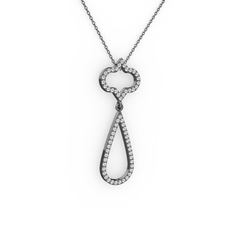 Vidonia Kolye - Beyaz zirkon ve pırlanta 925 ayar siyah rodyum kaplama gümüş kolye (0.324 karat, 40 cm gümüş rolo zincir) #9lm8og