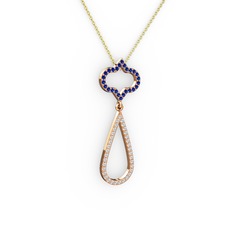Vidonia Kolye - Lab safir ve swarovski 8 ayar rose altın kolye (40 cm altın rolo zincir) #9ramlv