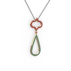 Garnet ve kök zümrüt 925 ayar rose altın kaplama gümüş kolye (40 cm gümüş rolo zincir)