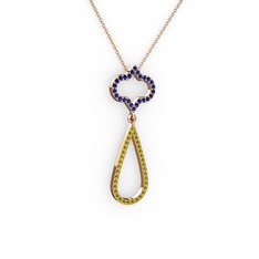 Lab safir ve peridot 14 ayar rose altın kolye (40 cm rose altın rolo zincir)