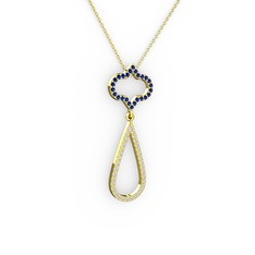 Vidonia Kolye - Lab safir ve swarovski 925 ayar altın kaplama gümüş kolye (40 cm altın rolo zincir) #a2agd2