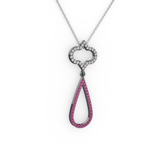 Vidonia Kolye - Swarovski ve rodolit garnet 925 ayar siyah rodyum kaplama gümüş kolye (40 cm beyaz altın rolo zincir) #akd5il