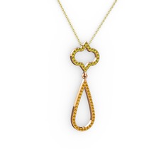 Peridot ve sitrin 18 ayar rose altın kolye (40 cm altın rolo zincir)