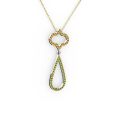 Vidonia Kolye - Sitrin ve peridot 8 ayar beyaz altın kolye (40 cm gümüş rolo zincir) #b59qs6