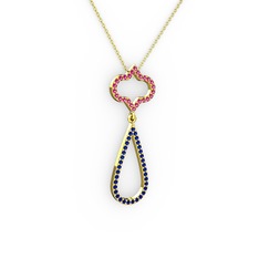 Vidonia Kolye - Rodolit garnet ve lab safir 18 ayar altın kolye (40 cm altın rolo zincir) #b949xk