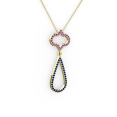 Vidonia Kolye - Ametist ve lab safir 925 ayar altın kaplama gümüş kolye (40 cm altın rolo zincir) #bfmmw9