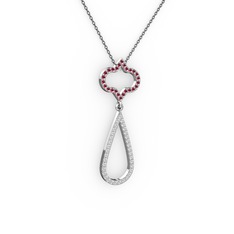 Kök yakut ve pırlanta 18 ayar beyaz altın kolye (0.324 karat, 40 cm gümüş rolo zincir)