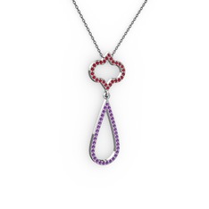 Garnet ve ametist 8 ayar beyaz altın kolye (40 cm gümüş rolo zincir)