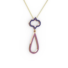 Vidonia Kolye - Lab safir ve ametist 8 ayar rose altın kolye (40 cm altın rolo zincir) #bvl825