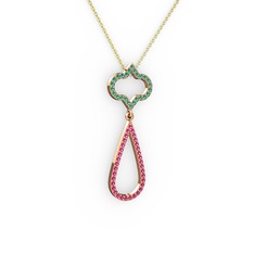 Vidonia Kolye - Yeşil kuvars ve rodolit garnet 14 ayar rose altın kolye (40 cm altın rolo zincir) #bwj3ms