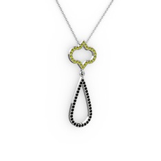 Vidonia Kolye - Peridot ve siyah zirkon 18 ayar beyaz altın kolye (40 cm gümüş rolo zincir) #c6a04q