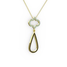 Akuamarin ve siyah zirkon 925 ayar altın kaplama gümüş kolye (40 cm gümüş rolo zincir)