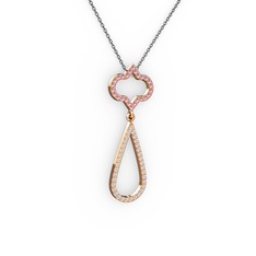 Vidonia Kolye - Pembe kuvars ve swarovski 14 ayar rose altın kolye (40 cm gümüş rolo zincir) #c8qdi7
