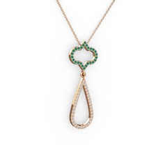 Vidonia Kolye - Kök zümrüt ve swarovski 925 ayar rose altın kaplama gümüş kolye (40 cm rose altın rolo zincir) #ca514o