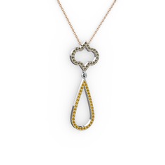 Vidonia Kolye - Dumanlı kuvars ve sitrin 14 ayar beyaz altın kolye (40 cm rose altın rolo zincir) #cf14rh