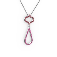 Garnet ve rodolit garnet 8 ayar beyaz altın kolye (40 cm gümüş rolo zincir)