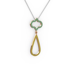 Yeşil kuvars ve peridot 18 ayar rose altın kolye (40 cm gümüş rolo zincir)