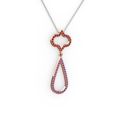 Garnet ve ametist 18 ayar rose altın kolye (40 cm beyaz altın rolo zincir)